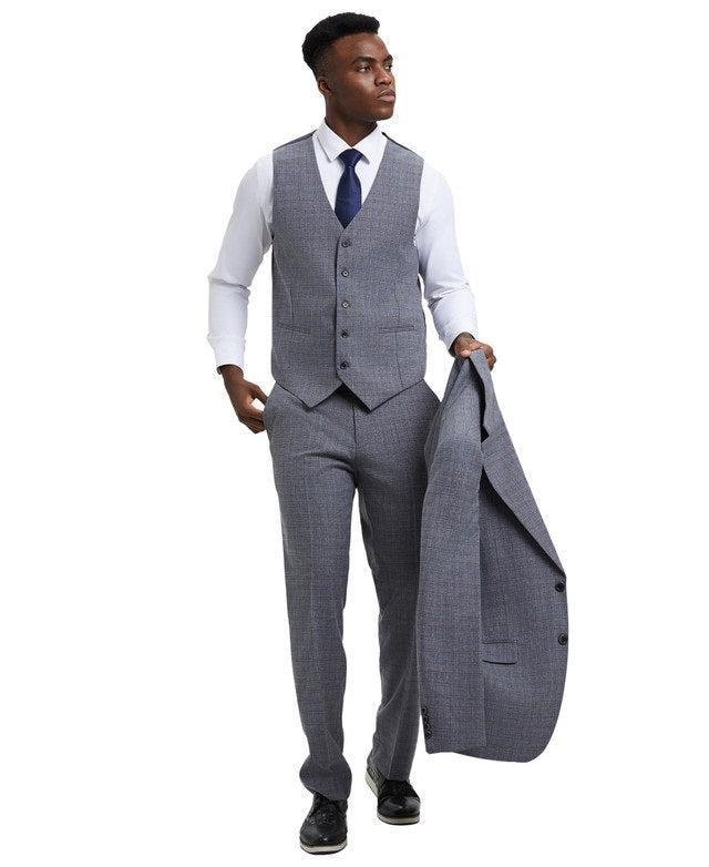 Stacy Adams 3 Piece Suit Glen Plaid Hybrid Fit in Grey with Adjustable Waistband Product Image