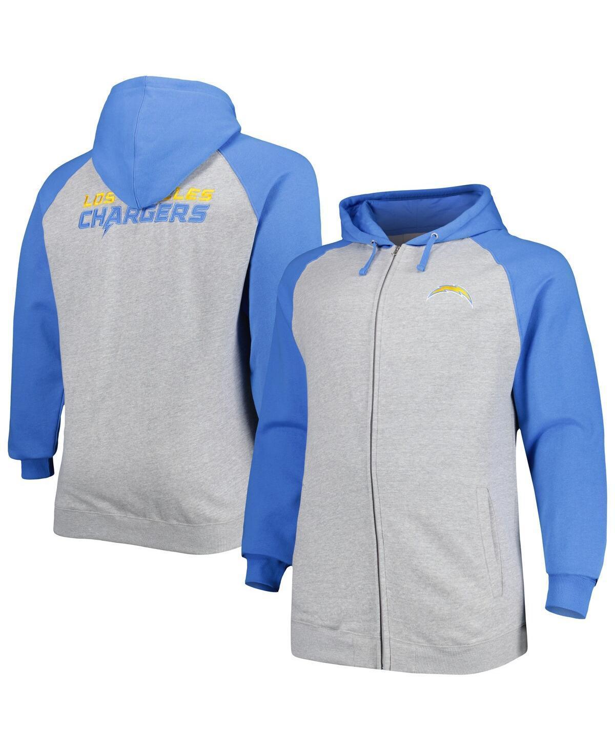 Mens Fanatics Branded Heather Gray Los Angeles Chargers Big & Tall Fleece Raglan Full-Zip Hoodie Jacket Product Image