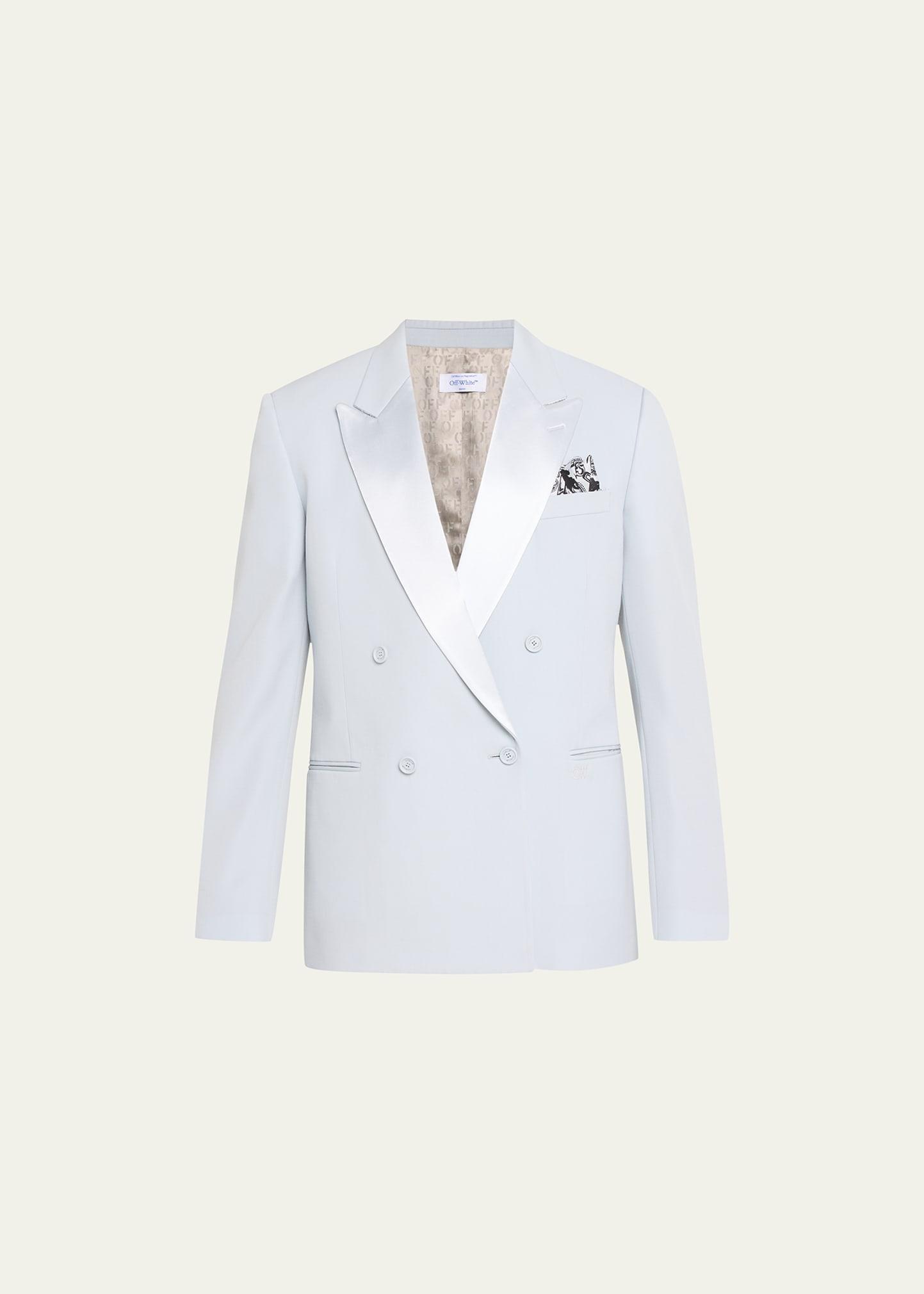 Mens Ice Blue Wool Double-Breasted Tuxedo Jacket Product Image