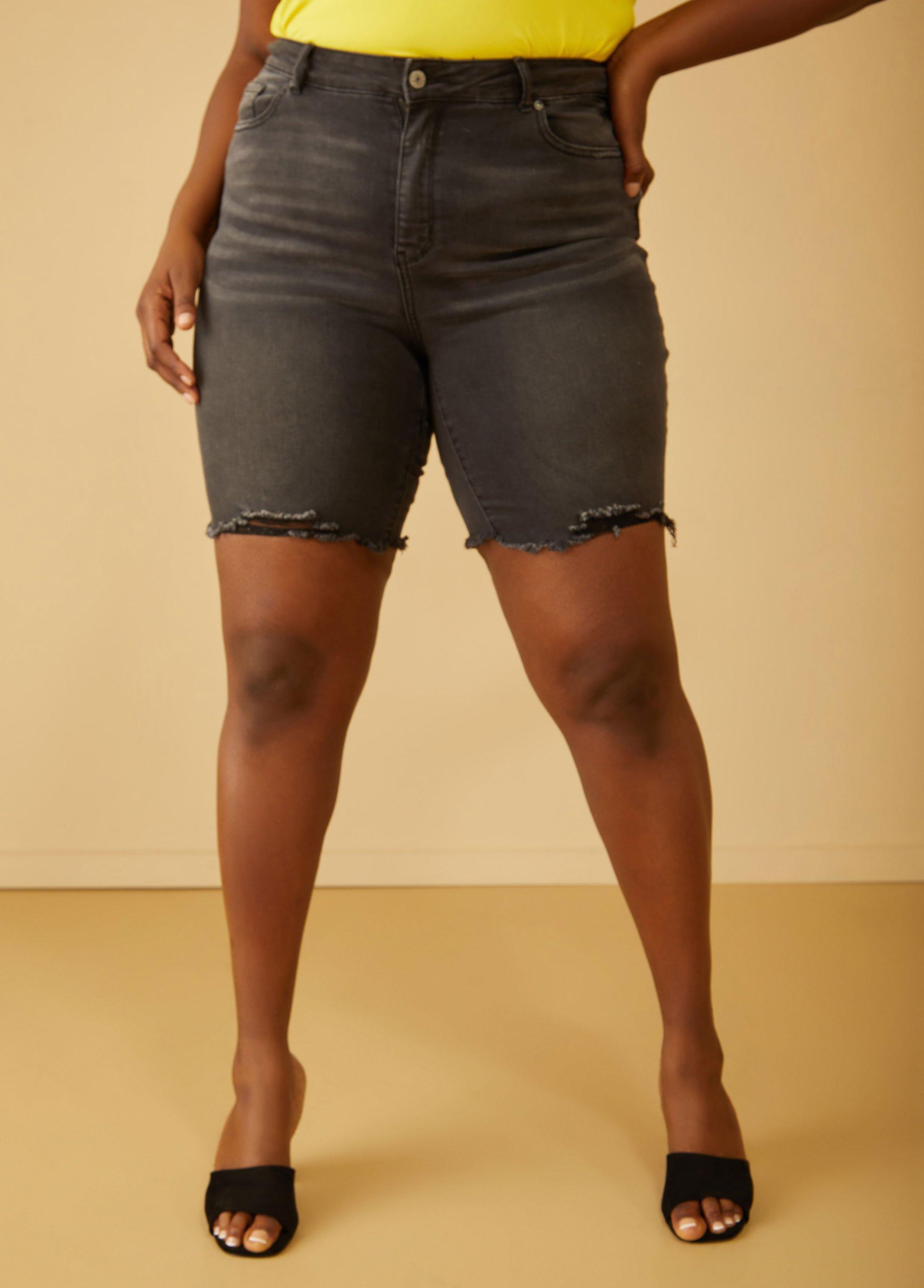 Plus Size Distressed Denim Bermuda Shorts Ashley Stewart product image