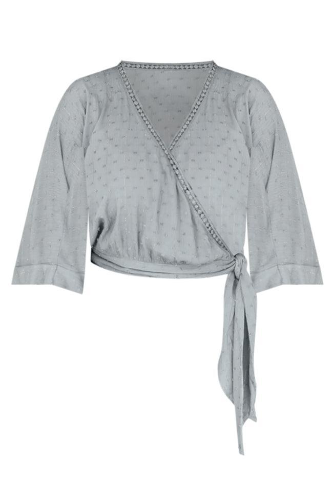 As You Wish Sage Short Sleeve Wrap Blouse Product Image