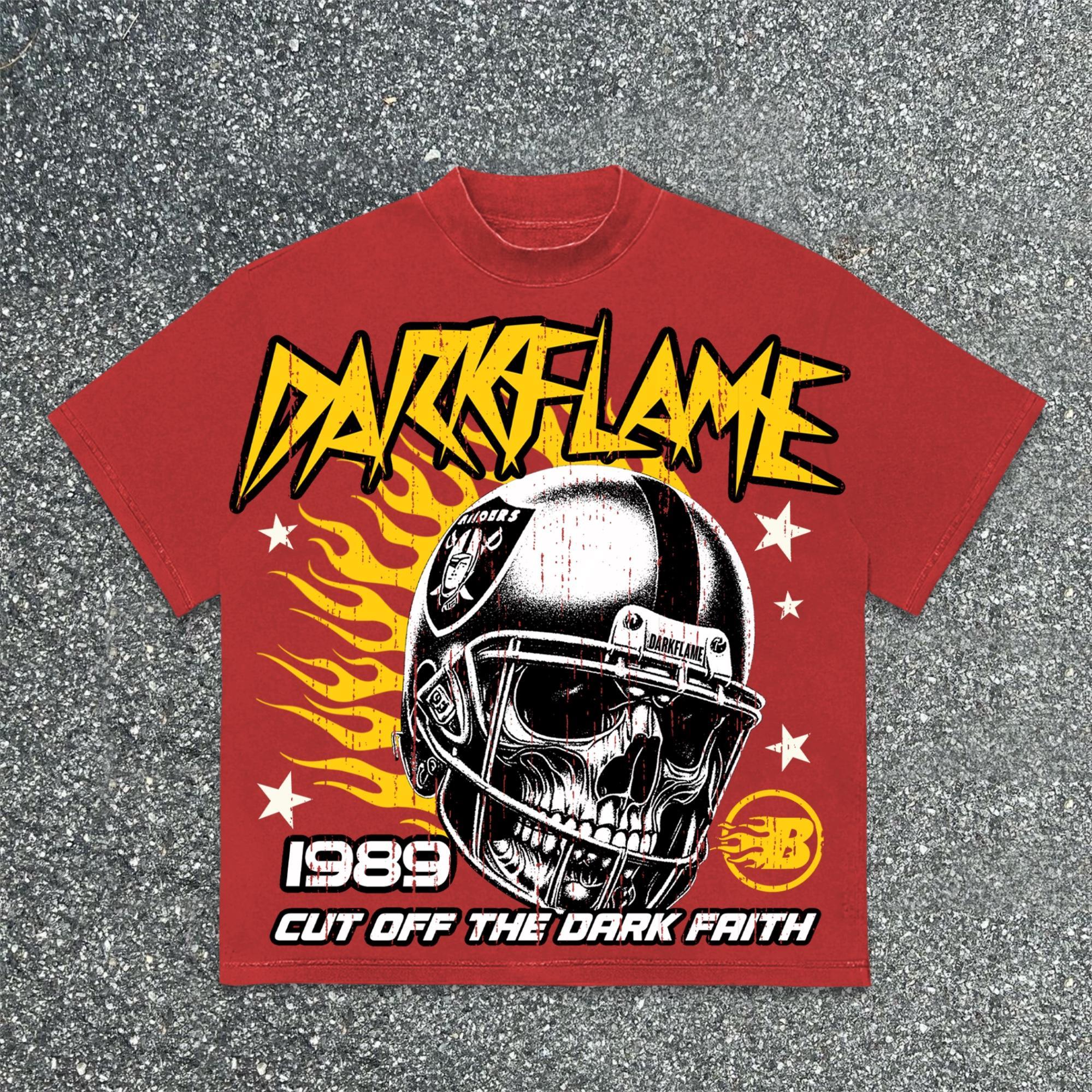 Sopula Darkflame Skull Flame Rugby Helmet Vintage Graphics Cotton T-Shirt Product Image