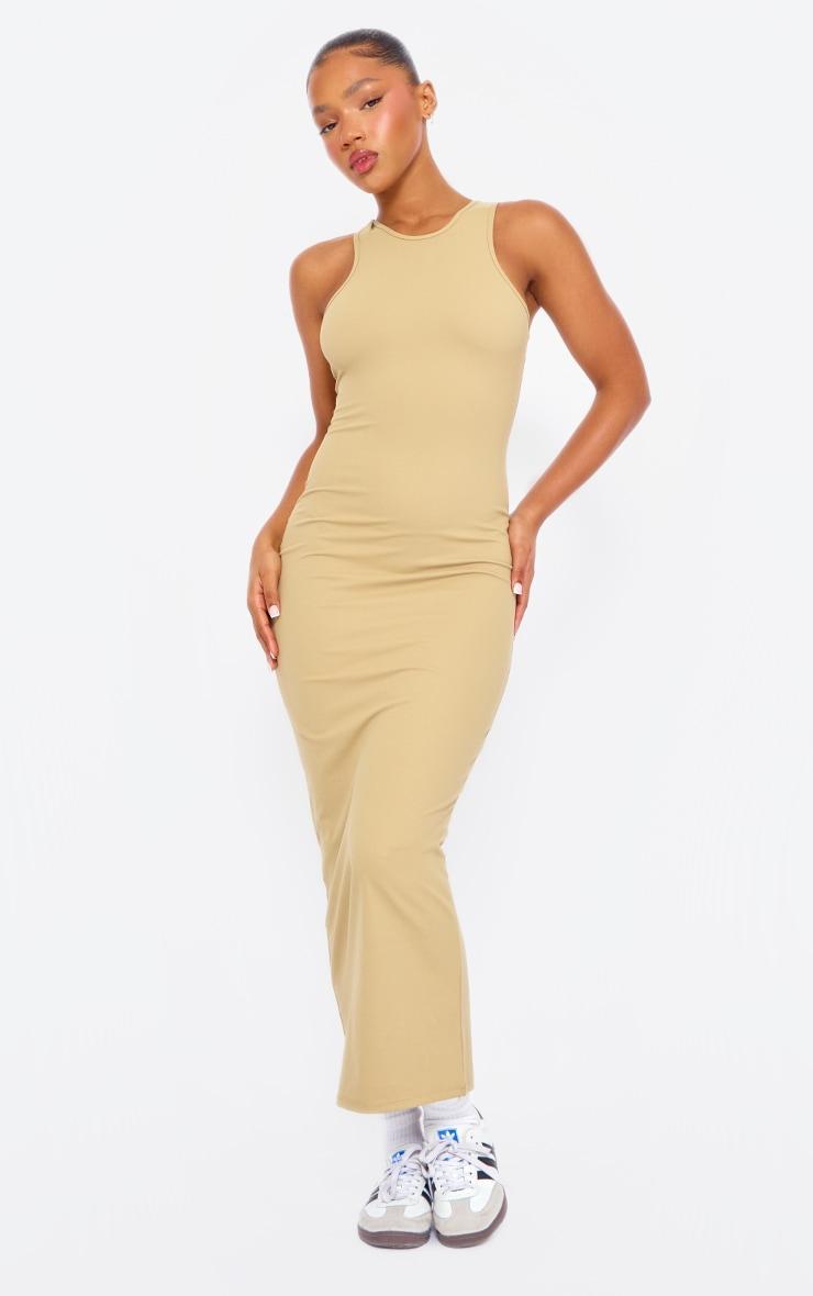 Pale Khaki Snatched Sculpt Racer Neck Midaxi Dress Product Image