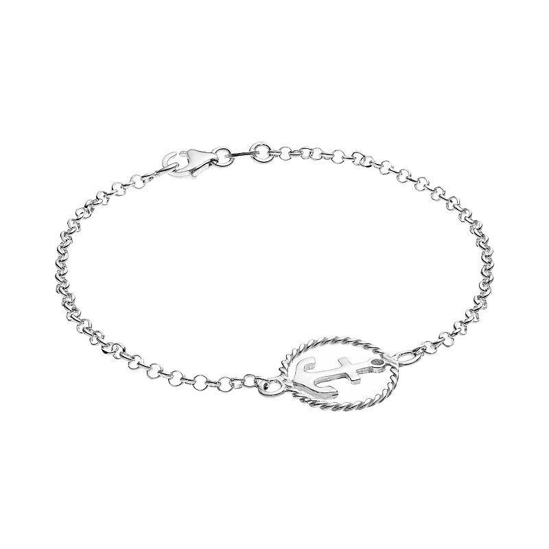 Sterling Silver Anchor Bracelet, Womens Grey Product Image