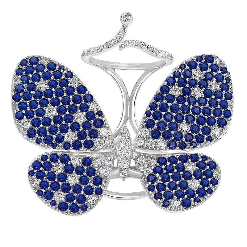 Judy Crowell Sterling Silver Cubic Zirconia Fluttering Butterfly Ring, Womens Blue Product Image