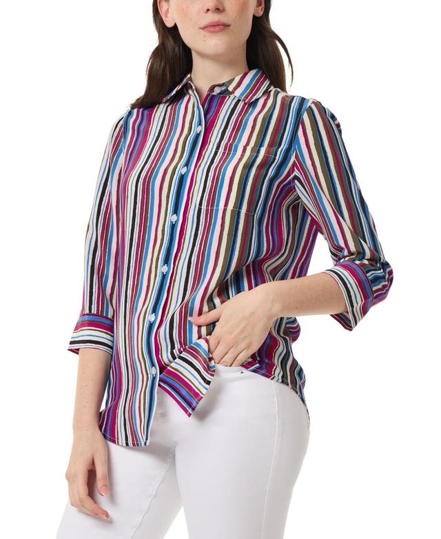 Women's Striped 3/4-Sleeve Collared Blouse Product Image