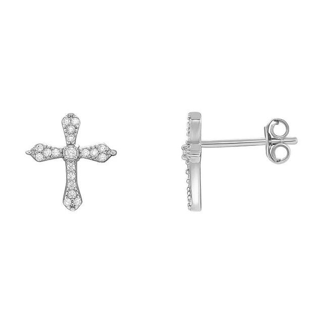 PRIMROSE Sterling Silver Pave Cubic Zirconia Cross Stud Earrings, Womens, White Product Image