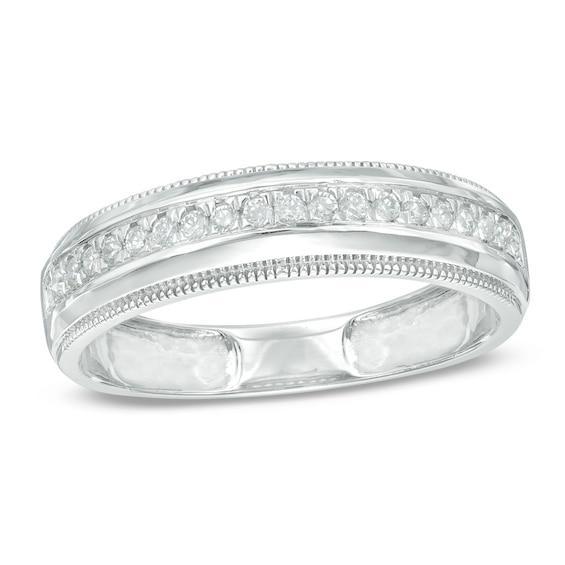 Men's 1/4 CT. T.w. Diamond Milgrain Wedding Band in 10K White Gold Product Image