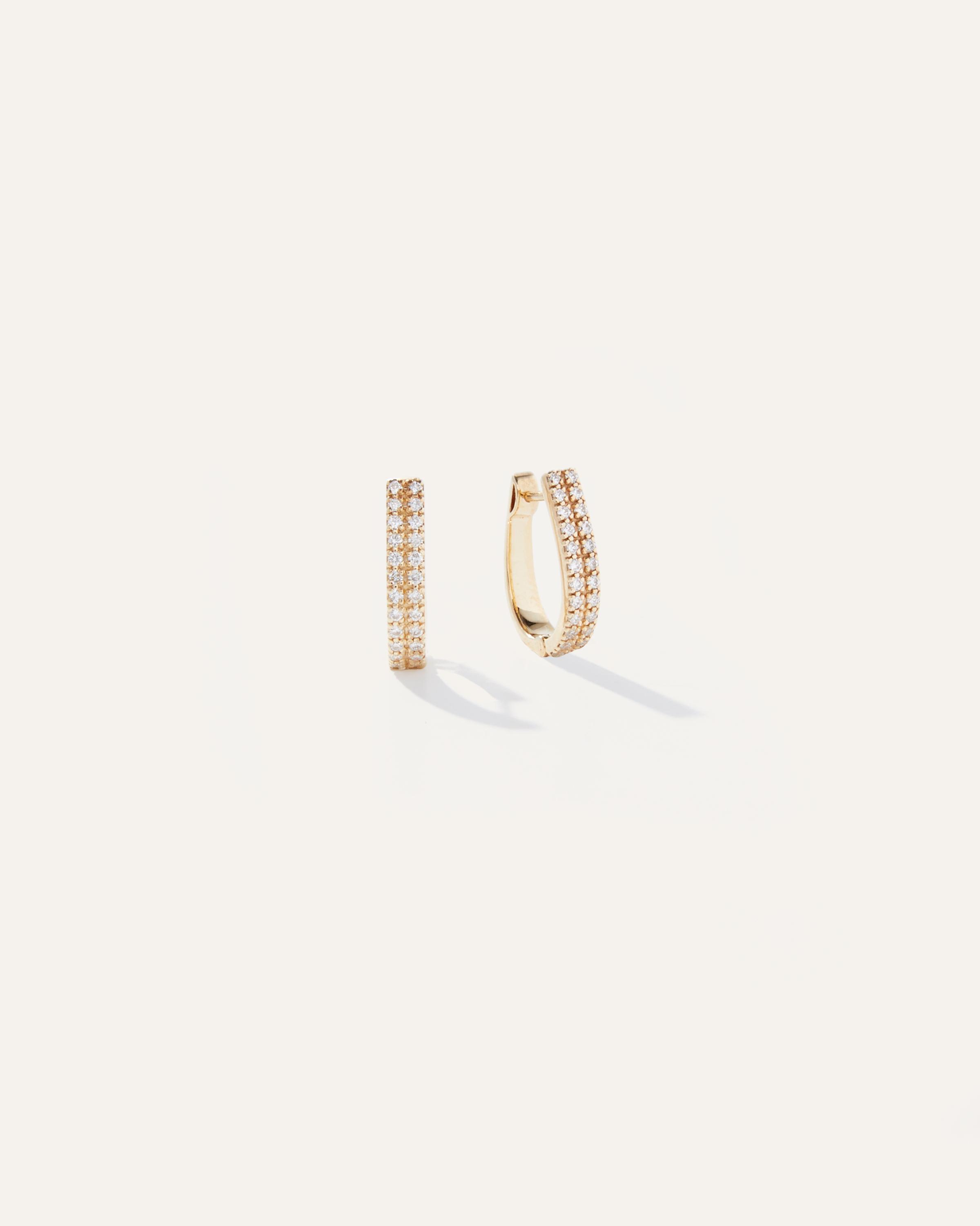 14K Gold Double Row Pave Diamond Hoops Product Image