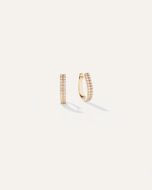 14K Gold Double Row Pave Diamond Hoops Product Image