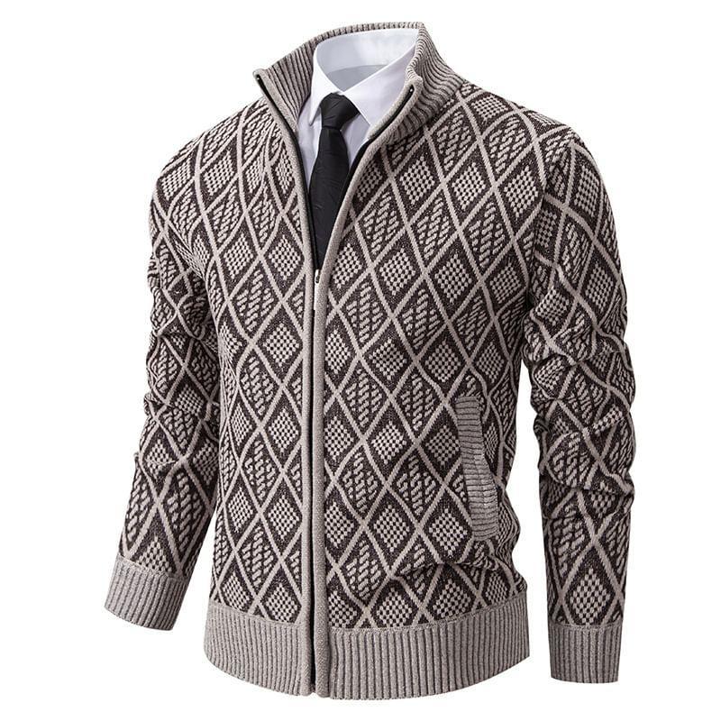 Mock Neck Jacquard Zip Cardigan Product Image