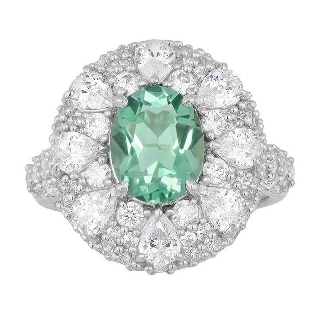 SIRI USA by TJM Sterling Silver Cubic Zirconia & Lab-Grown Green Amethyst Halo Ring, Womens Product Image