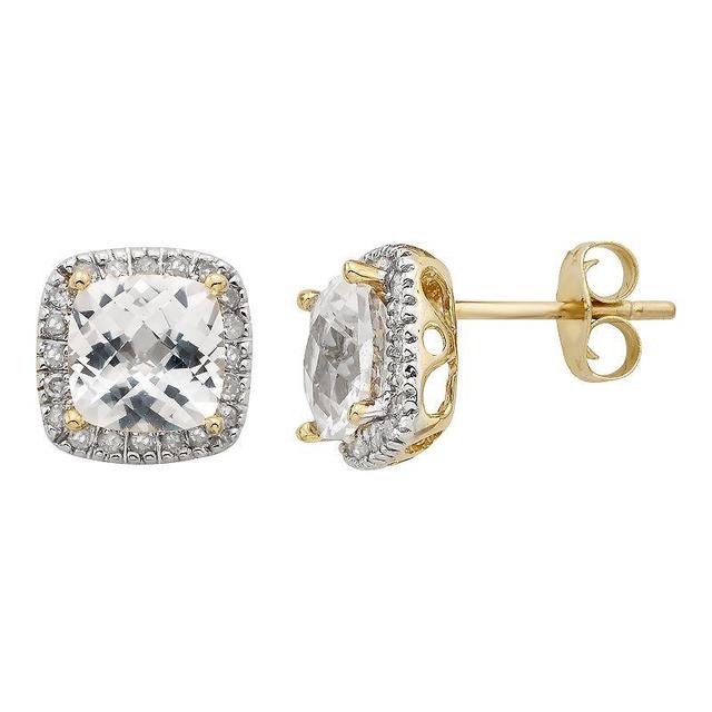 Lab-Created White Sapphire and 1/6 Carat T.W. Diamond 10K Gold Halo Button Stud Earrings, Womens Product Image