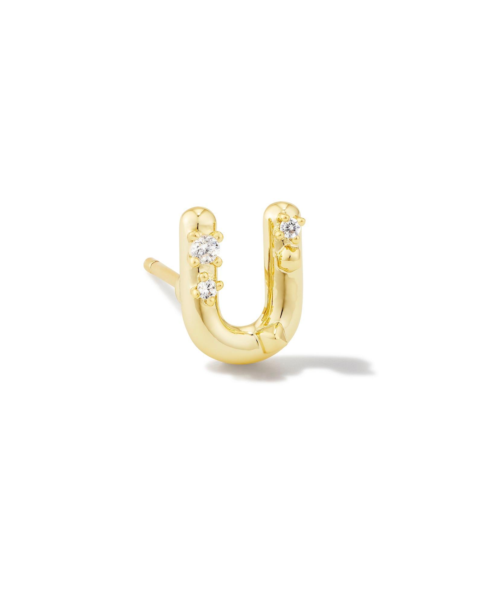 Crystal Letter Q Gold Single Stud Earring in White Crystal Product Image