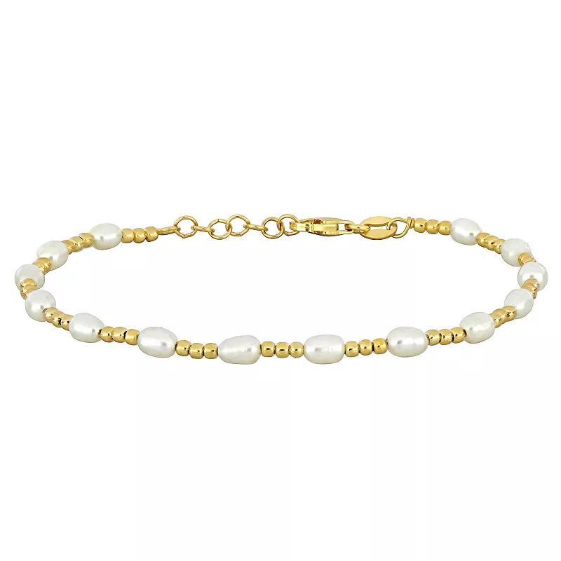 Stella Grace 18k Gold Over Silver Freshwater Cultured Pearl & Ball Bead Station Bracelet, Womens Gold Tone Product Image