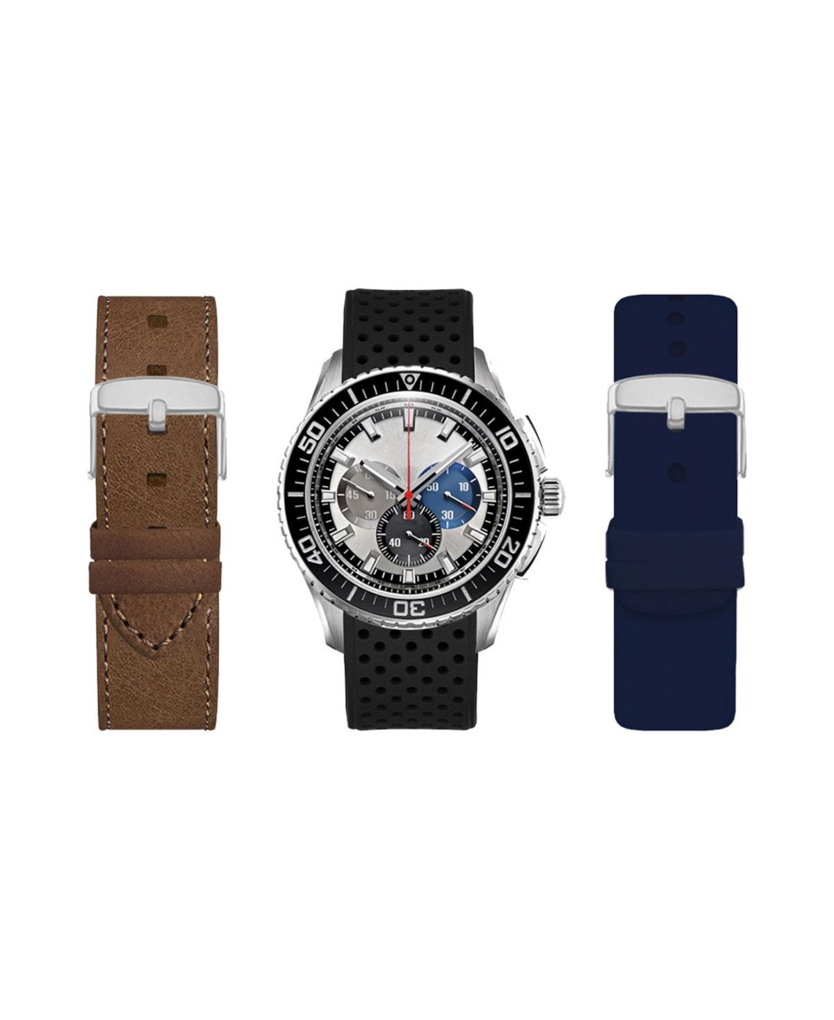 American Exchange Mens Analog Interchangeable Strap Watch Set 44mm - Black, Brown, Navy Product Image