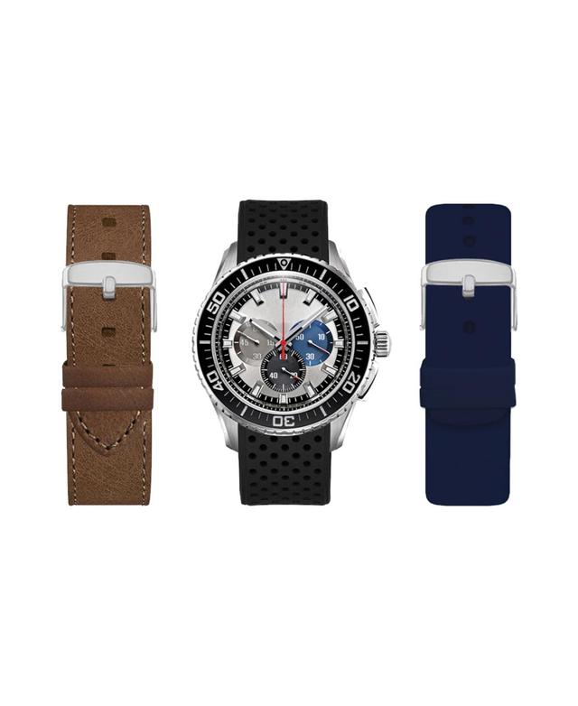 American Exchange Mens Analog Interchangeable Strap Watch Set 44mm - Black, Brown, Navy Product Image