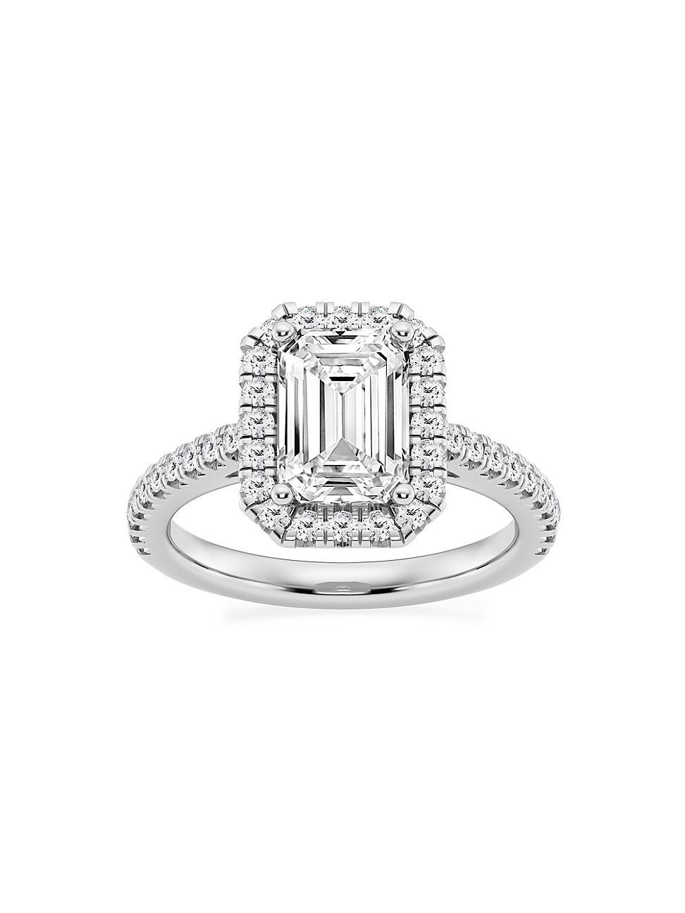 Womens 14K White Gold & Emerald-Cut Lab-Grown Diamond Halo Ring/1.30-3.60 TCW Product Image