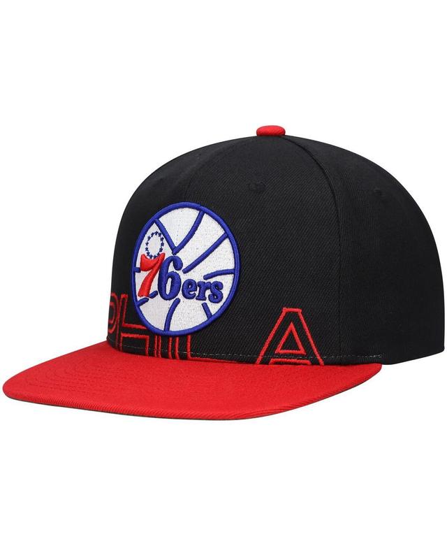 Mens Mitchell & Ness Black/Red Philadelphia 76ers Hardwood Classics Low Big Face Snapback Hat Product Image