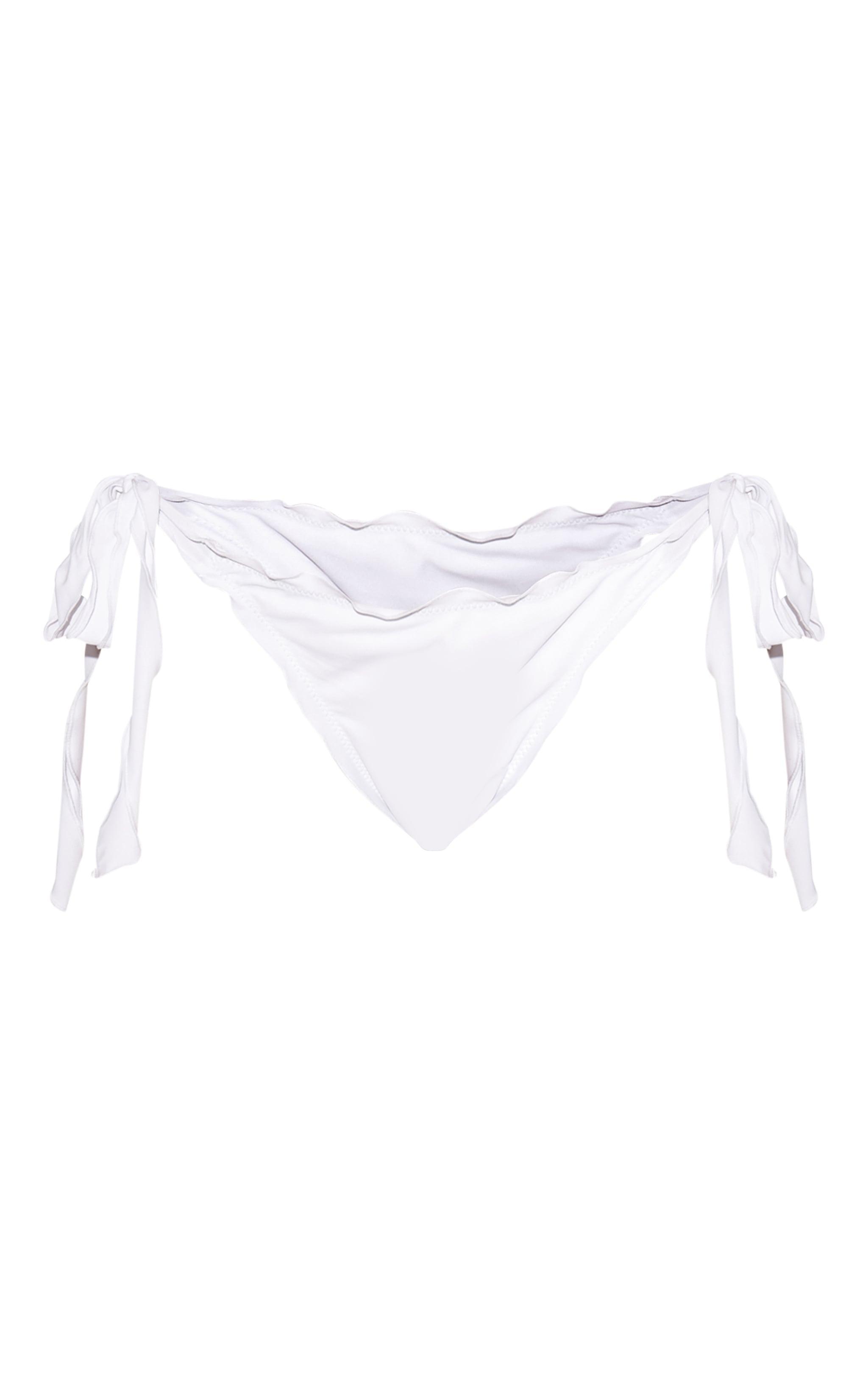 White Frill Bow Detail Tie Side Bikini Bottoms Product Image