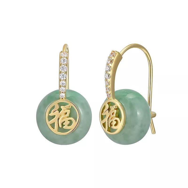 Dynasty Jade 18k Gold over Sterling Silver Jade & Cubic Zirconia Good Fortune Drop Earrings, Womens, Gold Tone Product Image