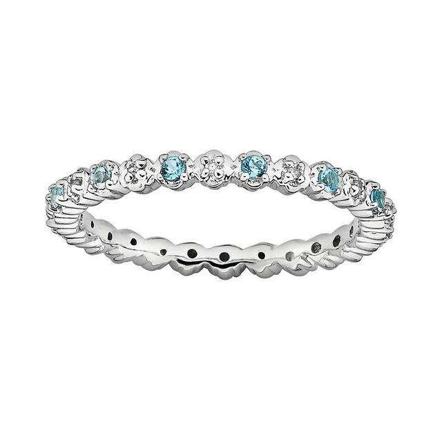 Stacks & Stones Sterling Silver Blue Topaz & Diamond Accent Stack Ring, Womens Product Image