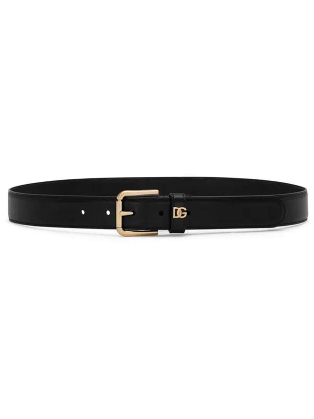 Calf Leather Belt With Gold Logo Plaque In Black Product Image