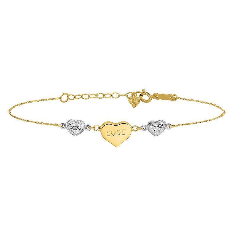 Two Tone 14k Gold Puffed LOVE Heart Bracelet, Womens 14k Two Tone Product Image