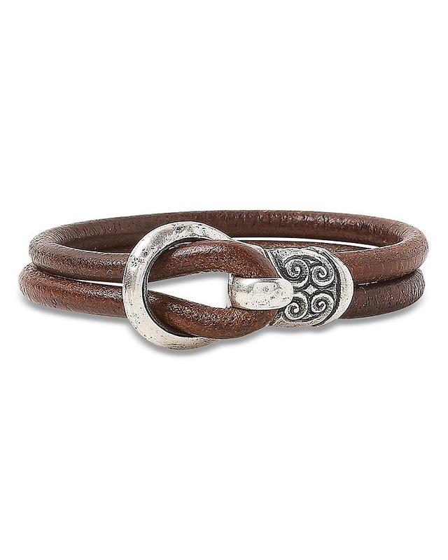 Mens Leather Double Strand Buckle Bracelet Product Image