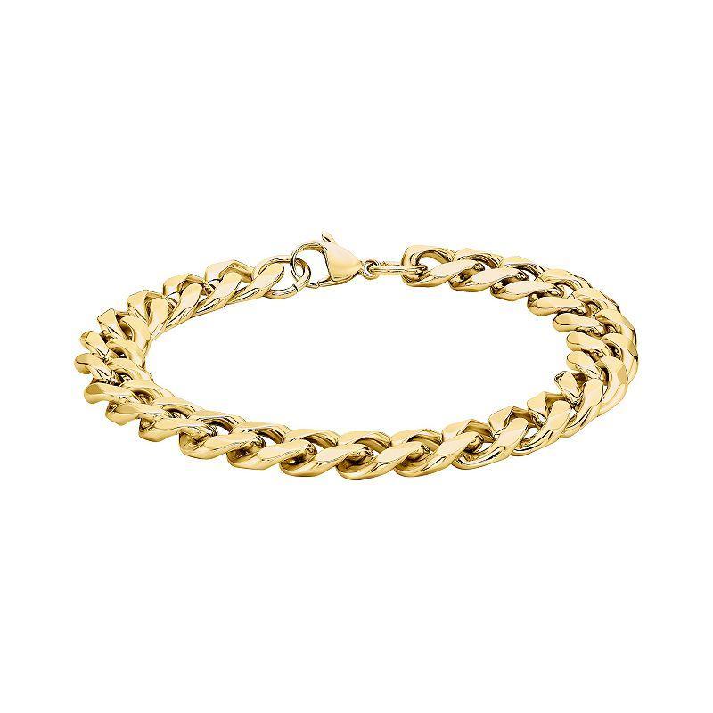 Mens LYNX Stainless Steel Curb Chain Bracelet Gold Tone Product Image