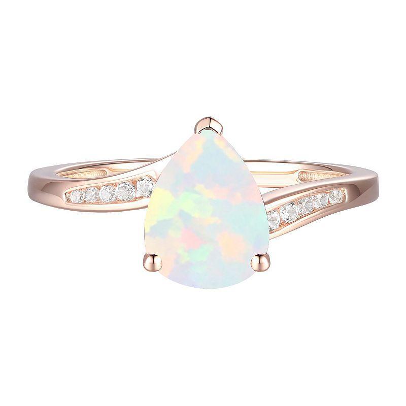 14k Rose Gold Over Silver Lab-Created Opal & Lab-Created White Sapphire Teardrop Ring, Womens Product Image