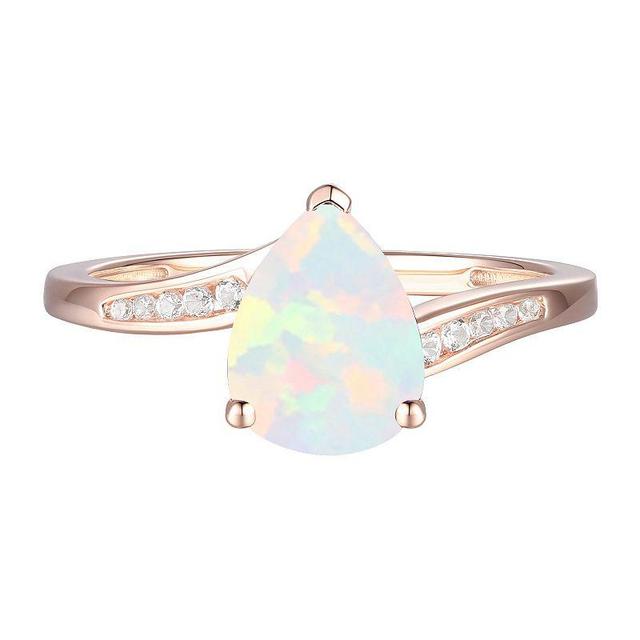 14k Rose Gold Over Silver Lab-Created Opal & Lab-Created White Sapphire Teardrop Ring, Womens Product Image