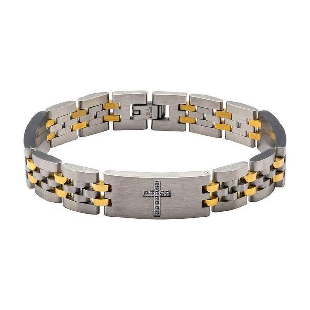 Mens Two-Tone Stainless Steel Cubic Zirconia Link Bracelet Two Tone Product Image