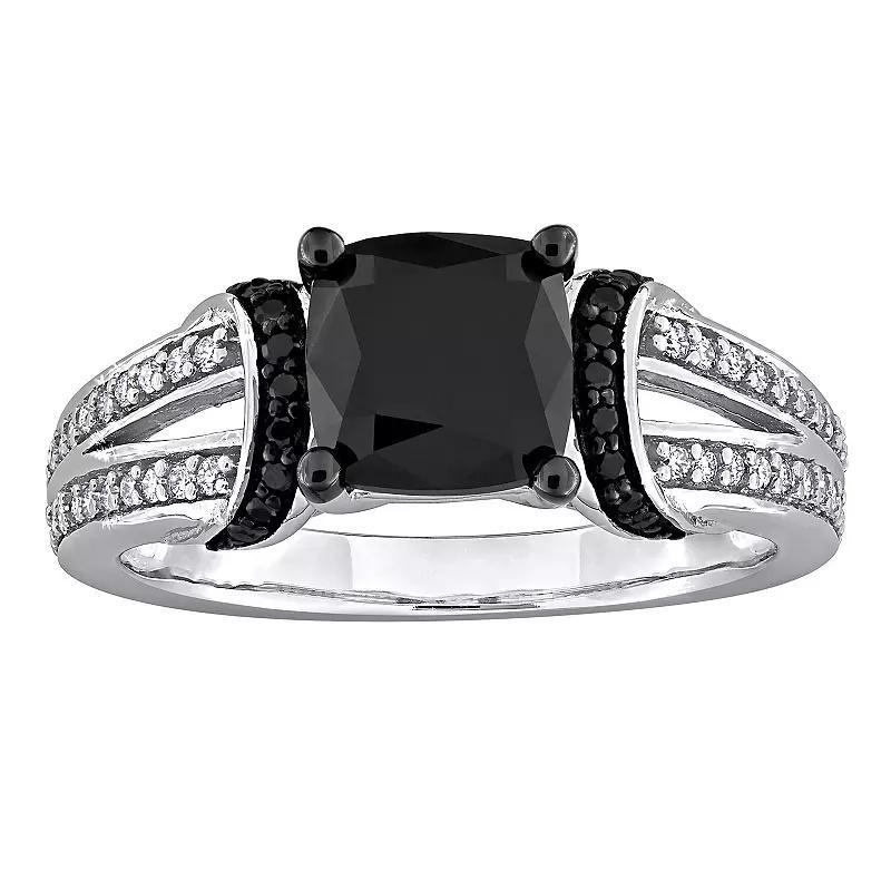 Stella Grace 14k White Gold 2 1/3 Carat T.W. Black & White Diamond Split Shank Engagement Ring, Womens Product Image