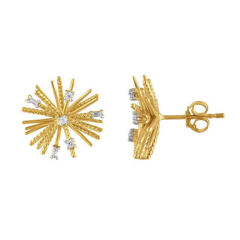 10k Gold Over Silver 1/10 Carat T.W. Diamond Firecracker Stud Earrings, Womens, Gold Tone Product Image