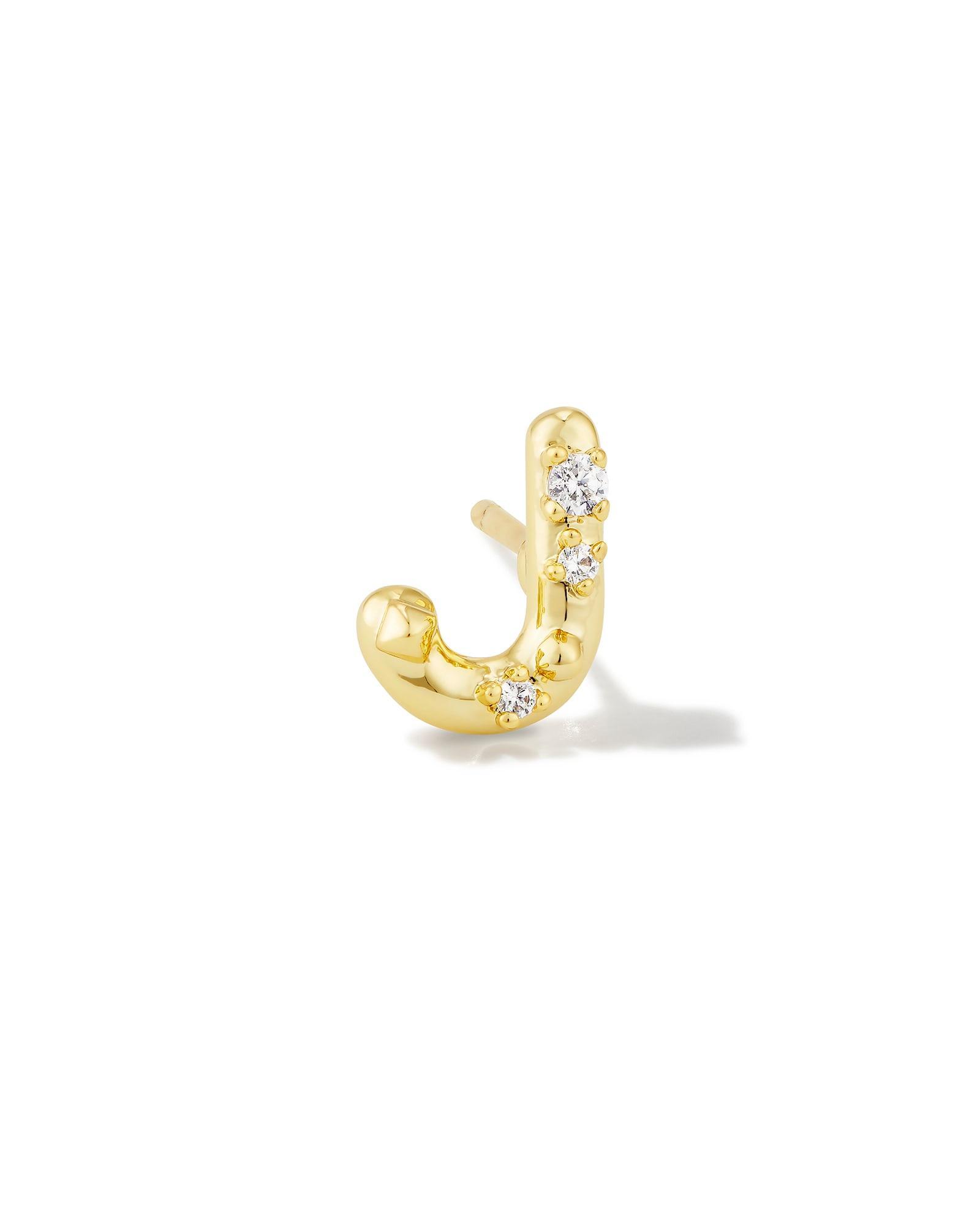 Crystal Letter Q Gold Single Stud Earring in White Crystal Product Image