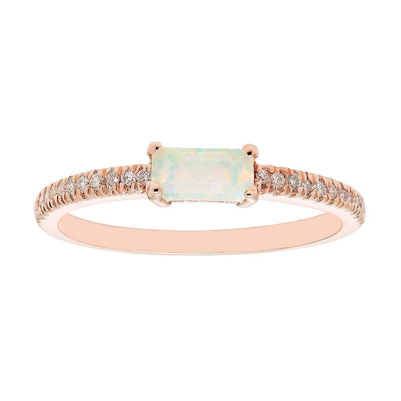 The Regal Collection 14k Gold 1/10 Carat T.W. Diamond & Lab-Created White Opal Stackable Ring, Womens Product Image