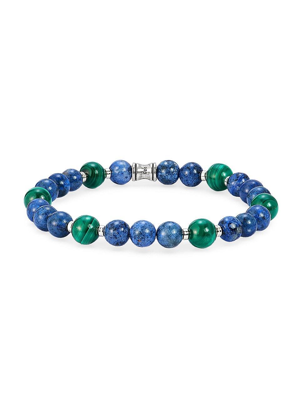 Mens Dakota Green Malachite, Dumortierite, & Sterling Silver Stretch Bracelet Product Image