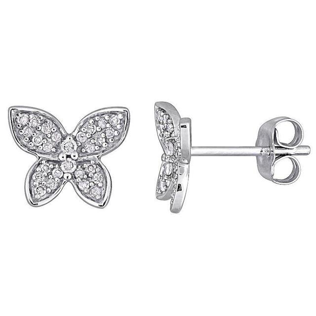 Stella Grace 10k White Gold 1/5 Carat T.W Diamond Butterfly Stud Earrings, Womens Product Image