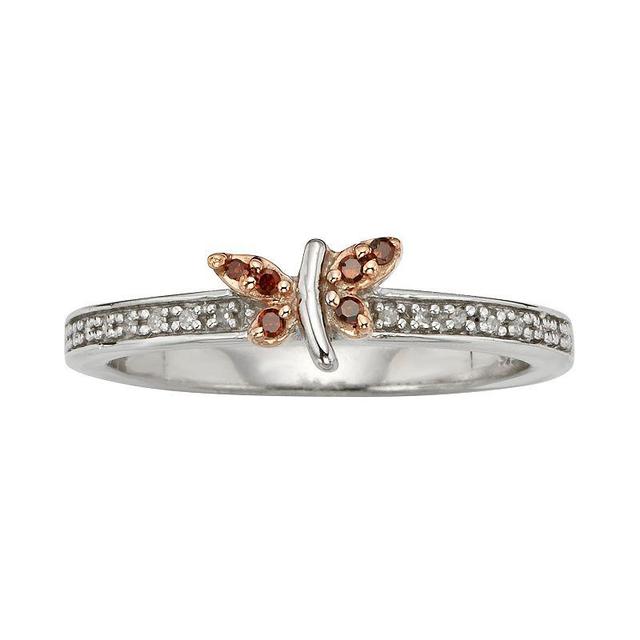 Jewelexcess Sterling Silver 1/10-ct. T.W. Red and White Diamond Butterfly Ring, Womens Product Image