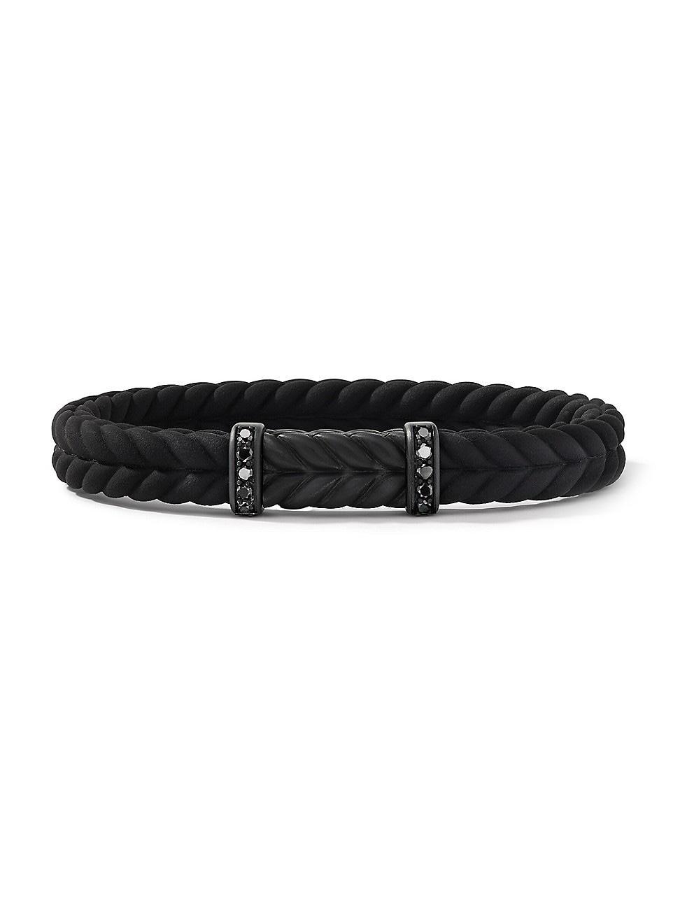 Mens Chevron Black Rubber Bracelet with Black Titanium and Pav Black Diamonds Product Image