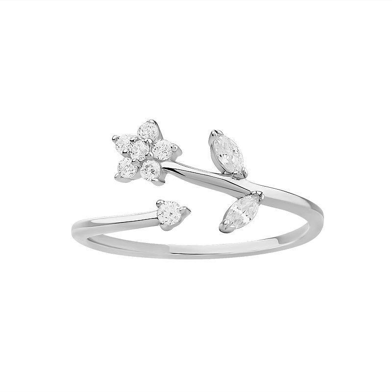 PRIMROSE Sterling Silver Cubic Zirconia Polished Flower Bypass Ring, Womens Sterling Clear Product Image