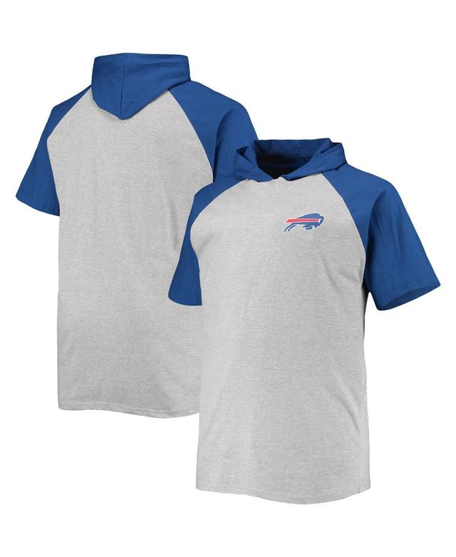 Men's Heathered Gray/Royal Buffalo Bills Big & Tall Raglan Short Sleeve Pullover Hoodie Product Image