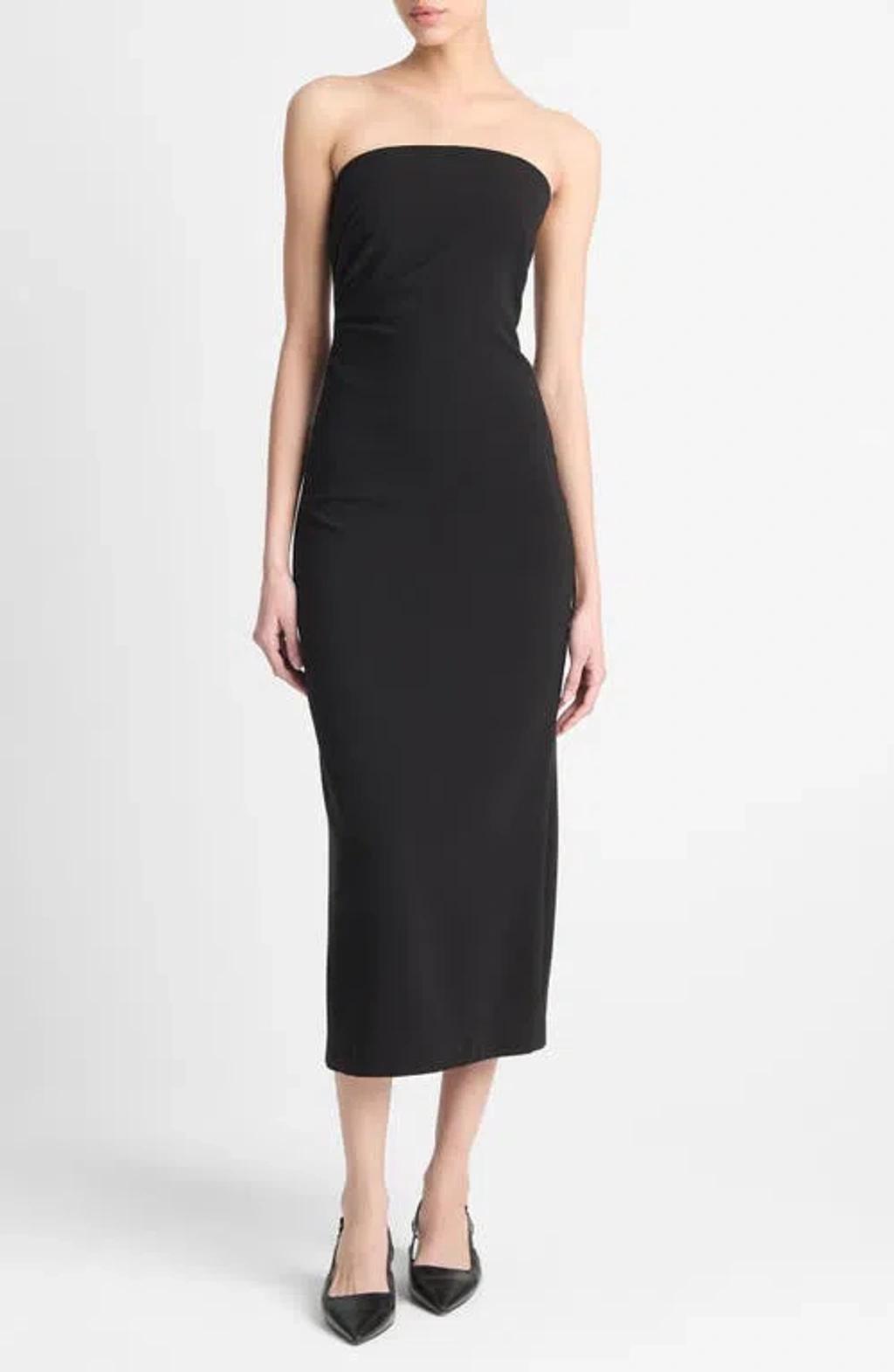 Ruched Strapless Midi Dress In Black Product Image