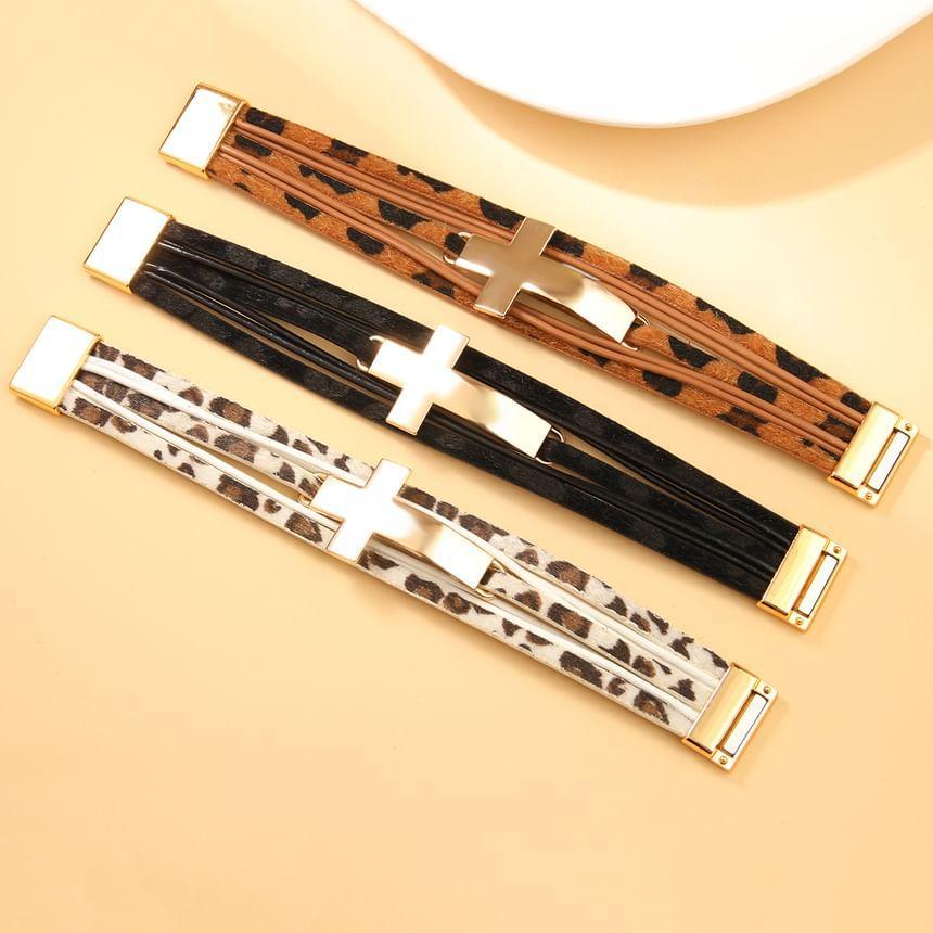 Cross Faux Leather Magnetic Layered Bracelet Product Image