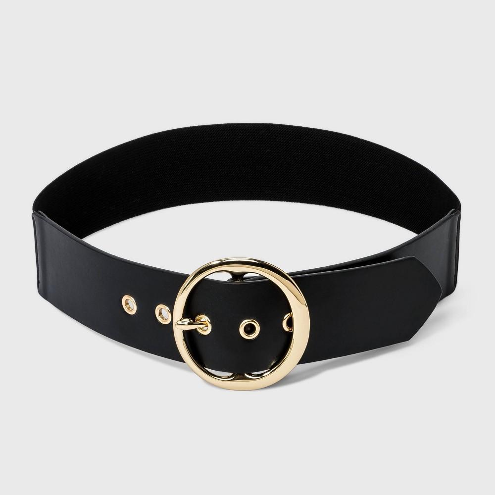 Womens Round Stretch Buckle Belt - A New Day Black M Product Image