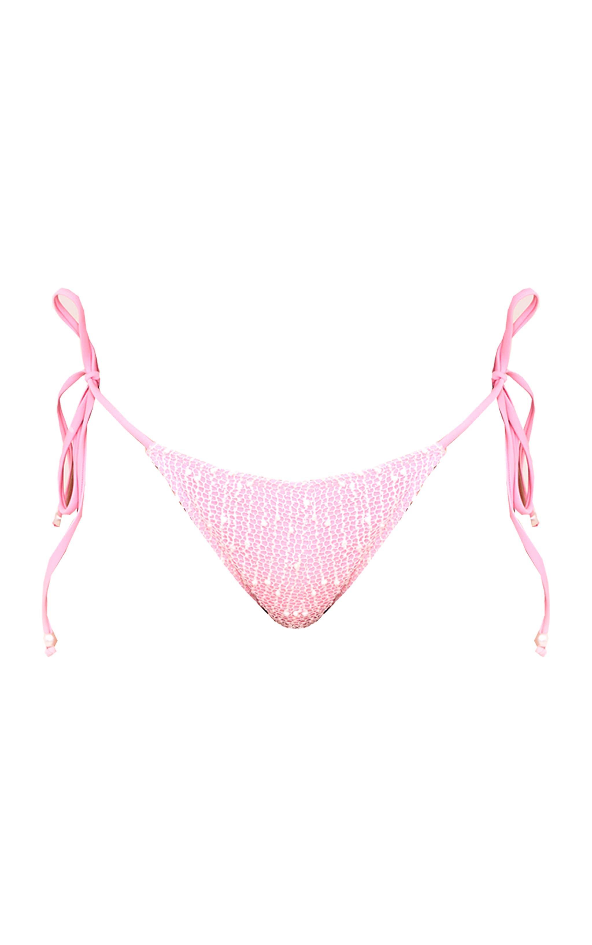 Pink Textured Overlay Tie Side Bikini Bottoms Product Image