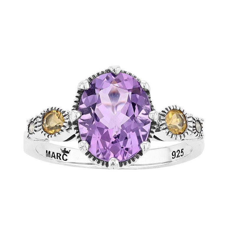 Lavish by TJM Sterling Silver Oval Amethyst with Citrine & Marcasite Ring, Womens Product Image