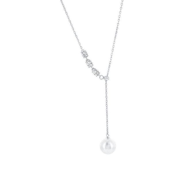 Argento Bella Freshwater Cultured Pearl Cubic Zirconia Lariat Necklace, Womens Sterling Product Image