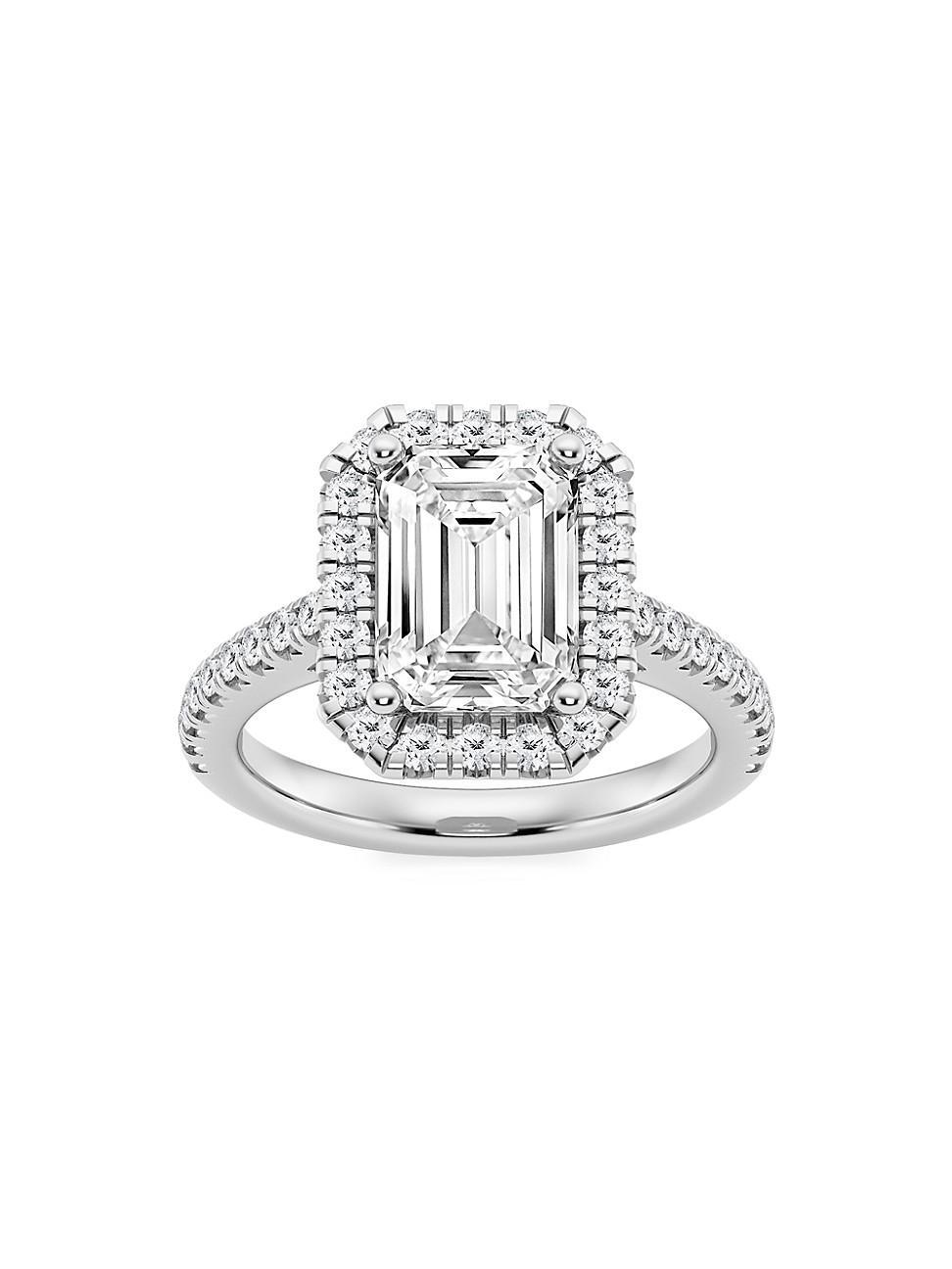 Womens 14K White Gold & Emerald-Cut Lab-Grown Diamond Halo Ring/1.30-3.60 TCW Product Image